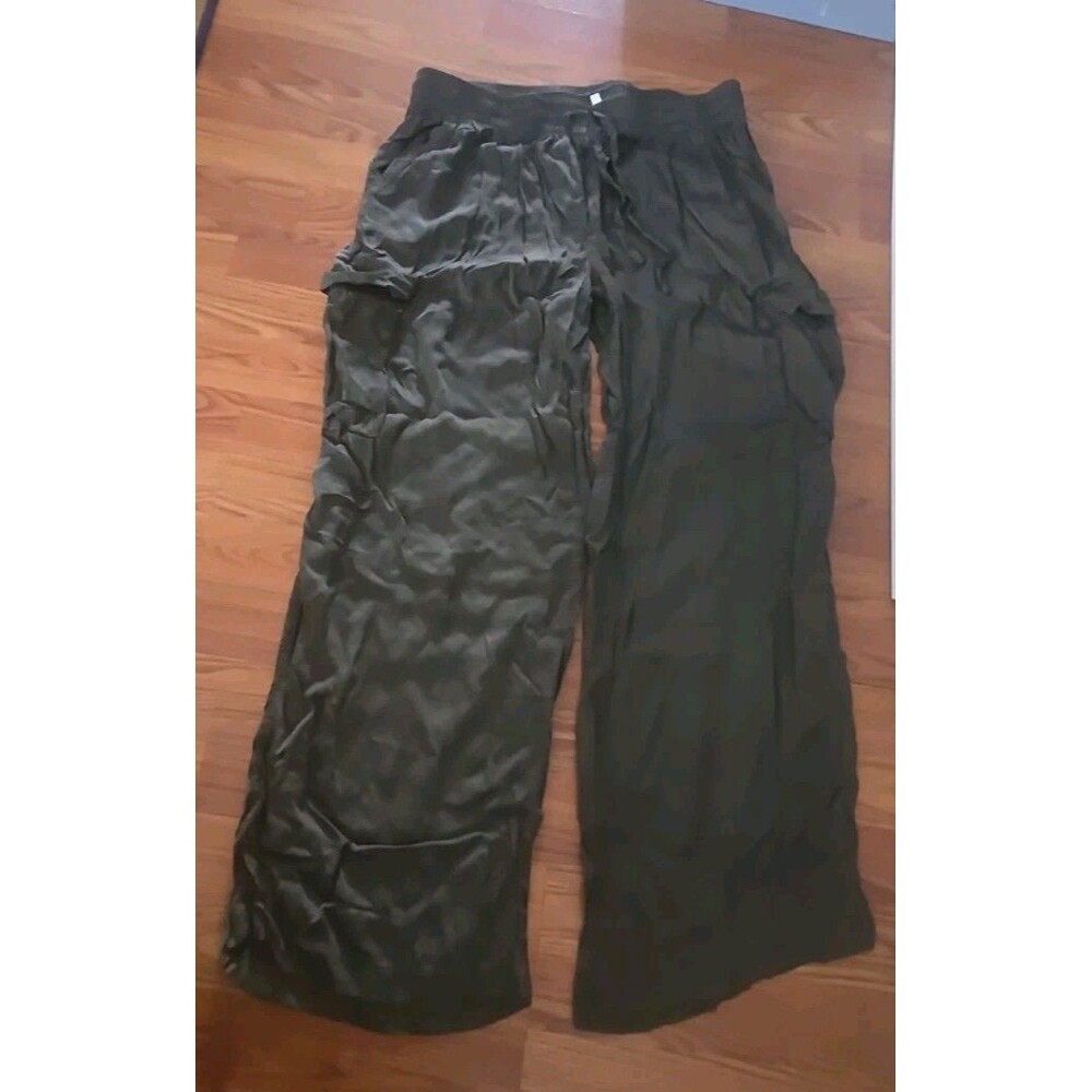 Aerie Womens Pants Green Size Large Cargo Wide Leg High Rise 100% Viscose